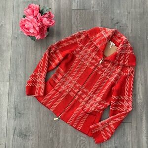 Escada Equestrian Red Plaid Wool Sweater Jacket